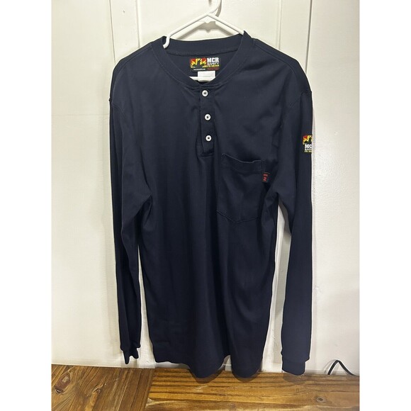 Mens MCR Safety Fire Resistant Shirt Long Sleeve Size XL Navy Blue - Picture 1 of 10